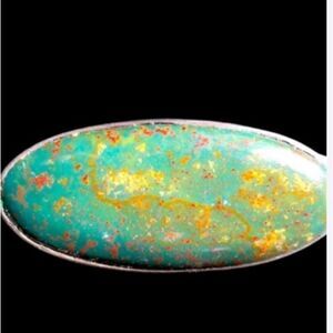 Vintage metal brooch One of a Kind Artist handmade sterling silver Stone pin